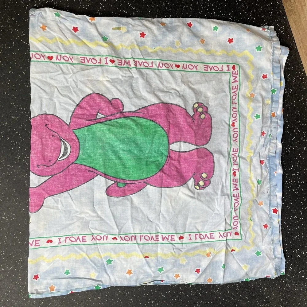 Vtg Barney the Dinosaur Bedroom Curtain Set of 2 Handmade 30